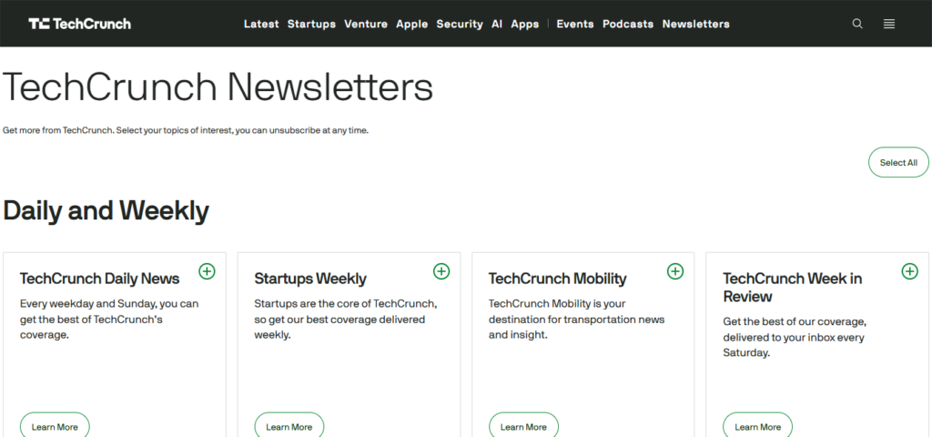 TechCrunch Daily startup and technology newsletter