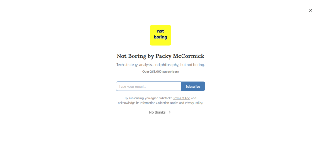 Not Boring by Packy McCormick business newsletter