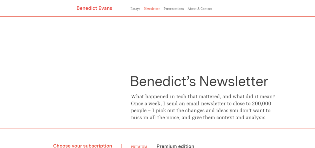Benedict’s Newsletter technology trends newsletter