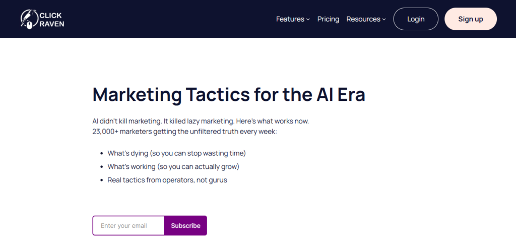 Click Raven Newsletter email marketing newsletter homepage