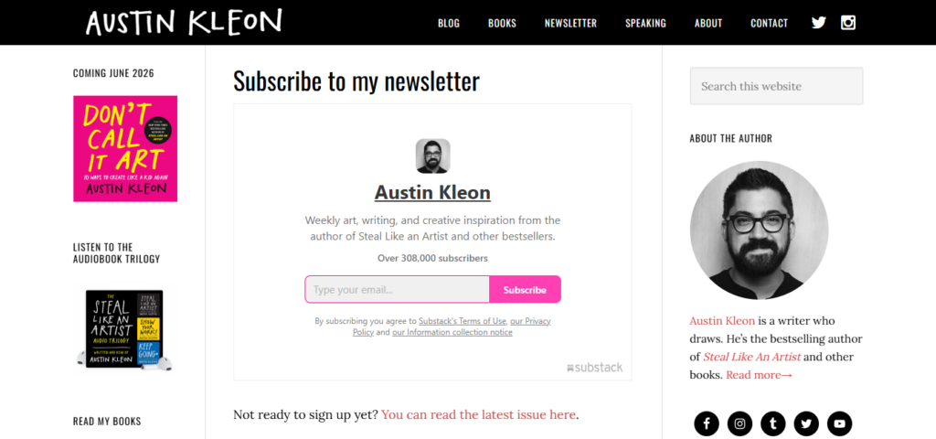 Austin Kleon’s creativity and writing newsletter