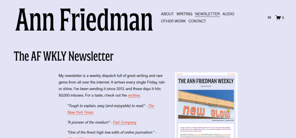The Ann Friedman Weekly culture and writing newsletter