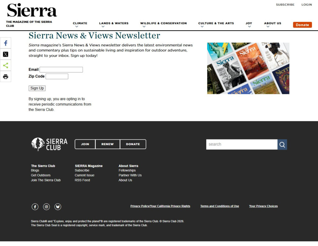 Sierra Club environmental conservation newsletter