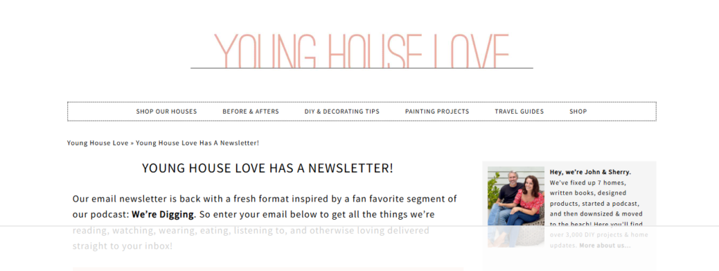 Young House Love home improvement newsletter