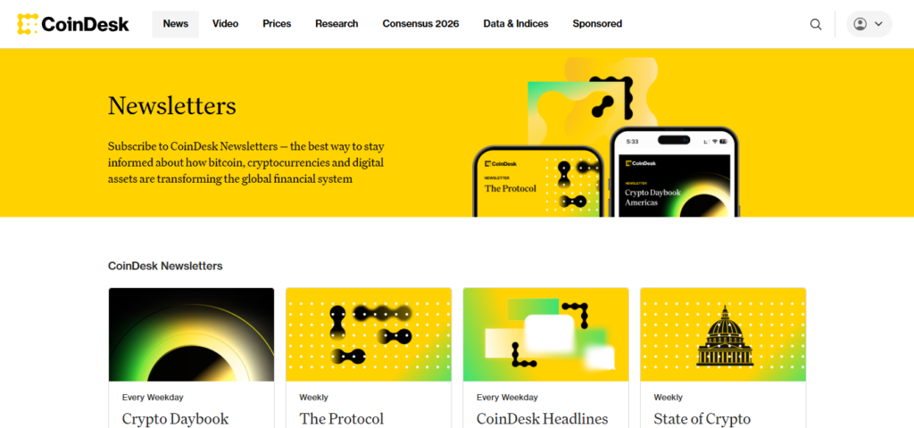 CoinDesk cryptocurrency newsletter