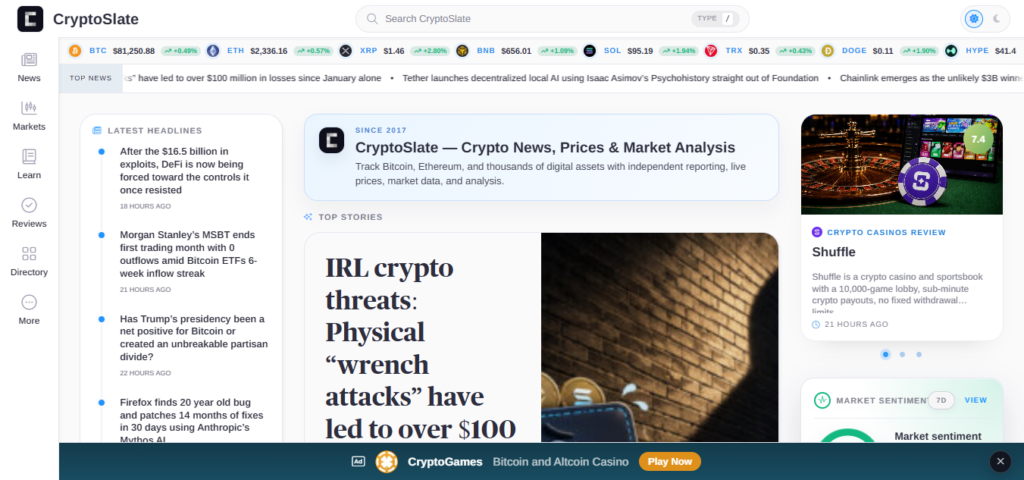 CryptoSlate blockchain and crypto news newsletter
