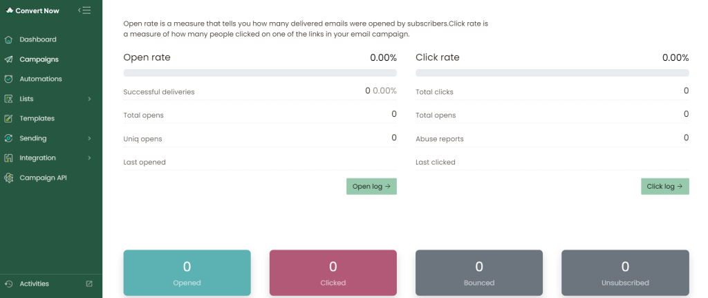 ConvertNow email tracking opens and clicks