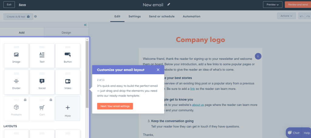 Hubspot drag-and-drop email builder