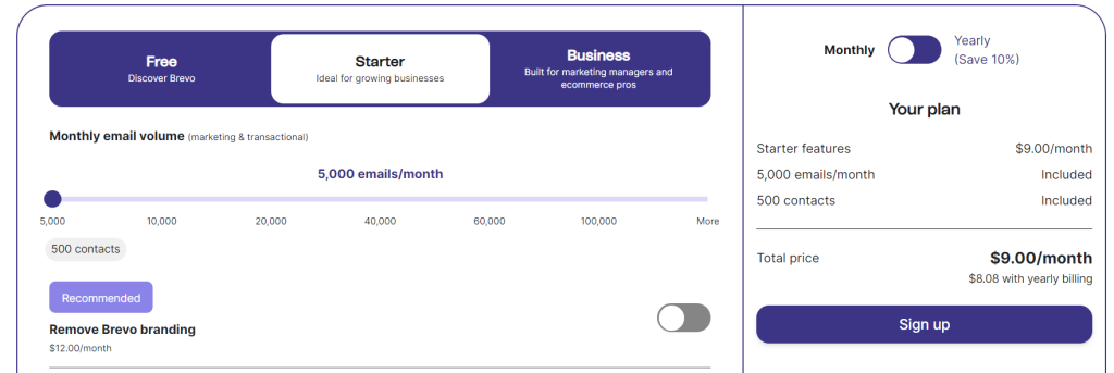 Brevo starter plan pricing