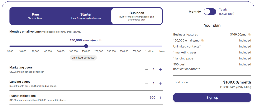 Brevo's higher tier pricing plan