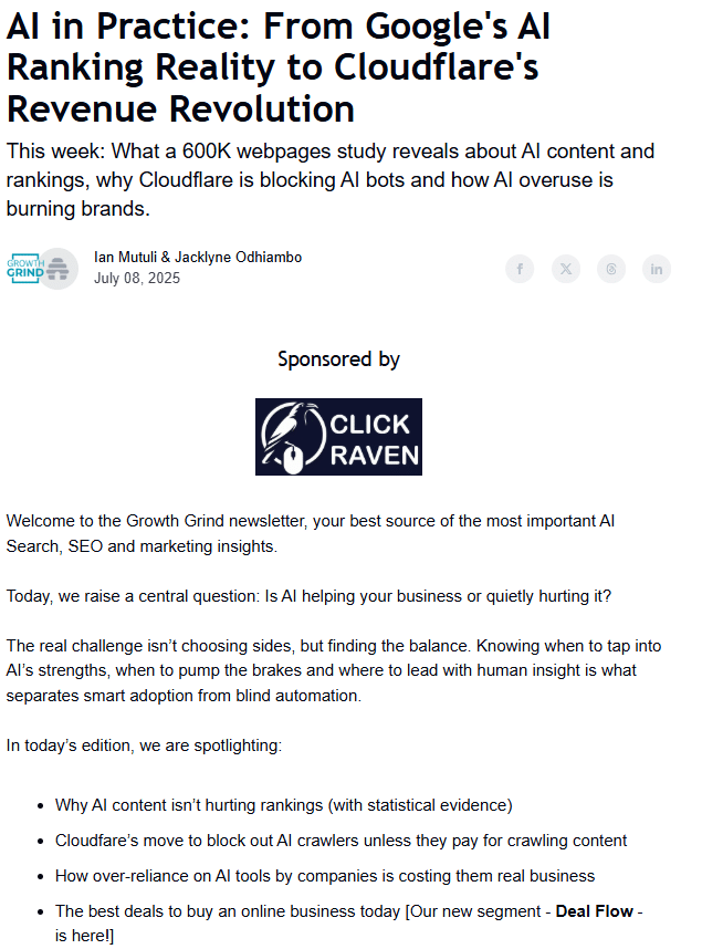 A screenshot of Growth Grind's newsletter